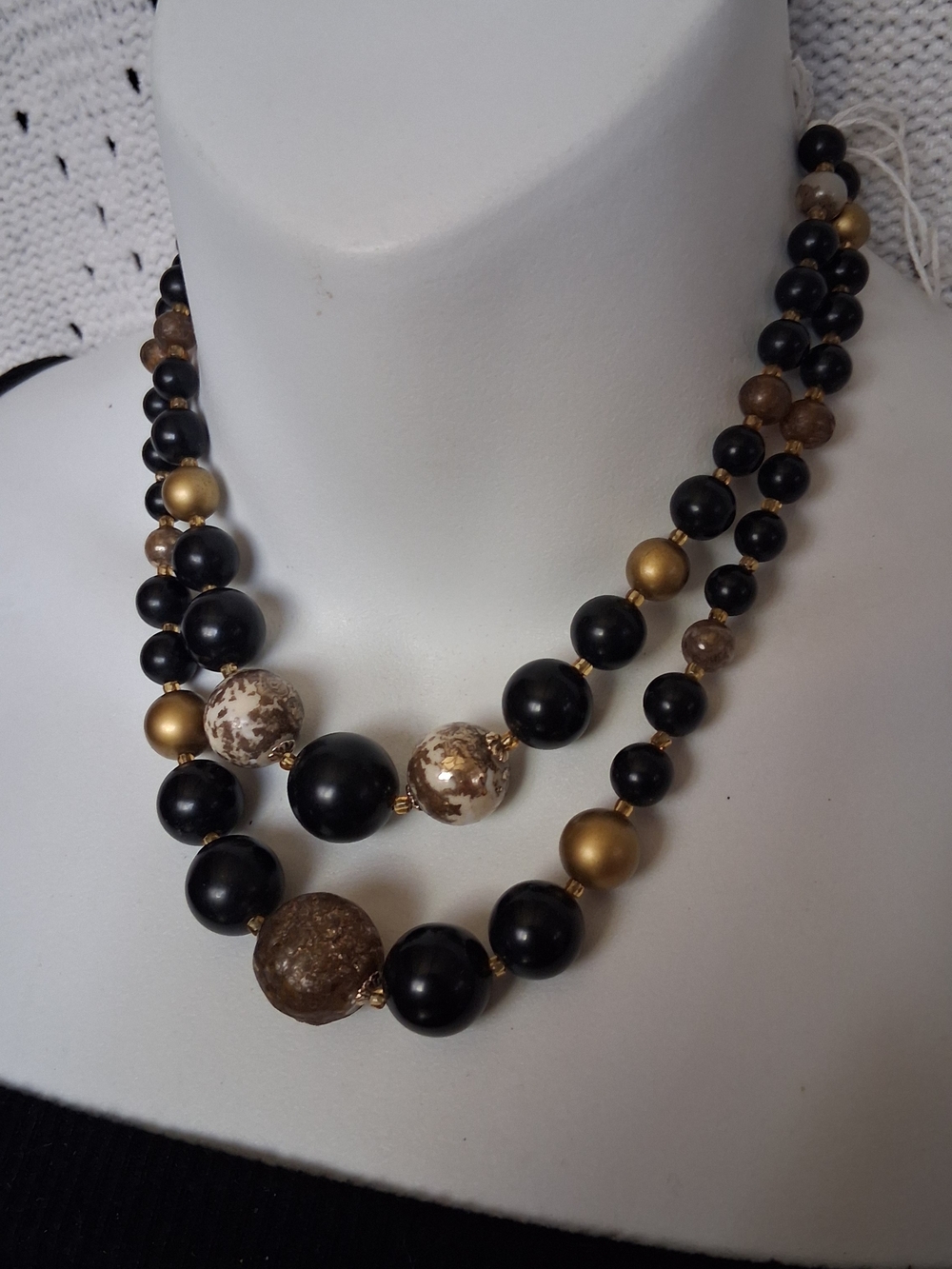Elegant Black and Gold Layered Bead Necklace - Women Jewelry
